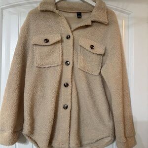 SHEIN Cream Teddy Jacket with Button Front